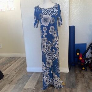 Sjs M Blue Floral Maxi Dress - Elegant Women’s Long Dress garden party